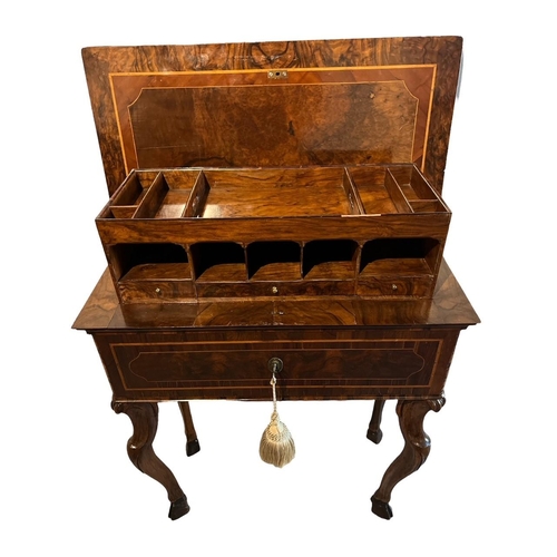 130 - AN 18TH CENTURY ITALIAN FIGURED WALNUT AND EBONY INLAID METAMORPHIC SIDE/TEA/WRITING TABLE
With encl... 