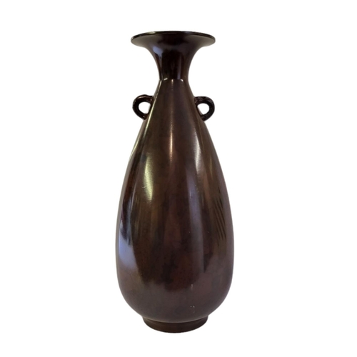 206 - A MID 20TH CENTURY BROWN LUSTRE PATINATED BRONZE BALUSTER VASE
Twin handled, one side inlaid with si... 