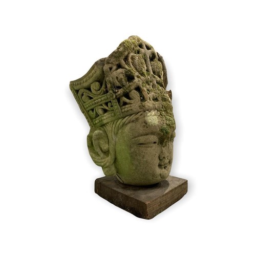 214 - A RARE HIDDEN CHRISTIANITY CHINESE SONG DYNASTY CARVED STONE HEAD OF BODHISATTVA
The elaborate headd... 