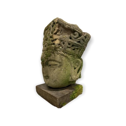 214 - A RARE HIDDEN CHRISTIANITY CHINESE SONG DYNASTY CARVED STONE HEAD OF BODHISATTVA
The elaborate headd... 