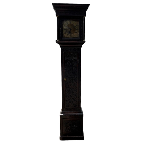 112 - RICHARD GILKES, ADDERBURY, AN 18TH CENTURY CARVED OAK LONGCASE CLOCK
With engraved dial and Roman nu... 