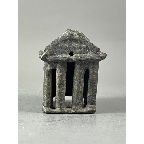 273 - TWO BRONZE ORDOS STYLE PLAQUES, A BRONZE TURTLE AND A MINIATURE BRONZE TEMPLE
L: 12cm