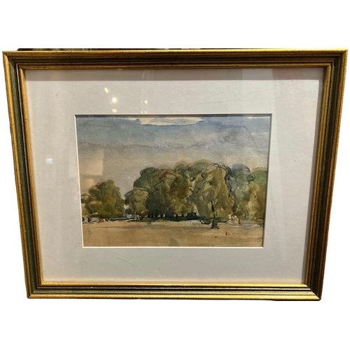 332 - RODNEY JOSEPH BURN, R.A., 1899 - 1984, WATERCOLOUR
Landscape view (possibly Richmond Park), signed w... 