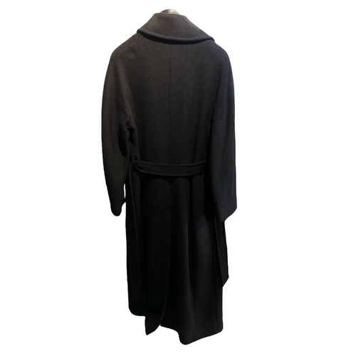 104A - DAKS, A SIGNATURE BLACK MAXI BELTED COAT.
(size 12)