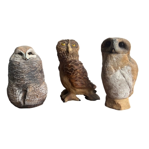 272 - GUY JAMES HOLDER, TWO STUDIO POTTERY OWLS
Together with another, both signed with initials.