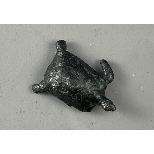 273 - TWO BRONZE ORDOS STYLE PLAQUES, A BRONZE TURTLE AND A MINIATURE BRONZE TEMPLE
L: 12cm