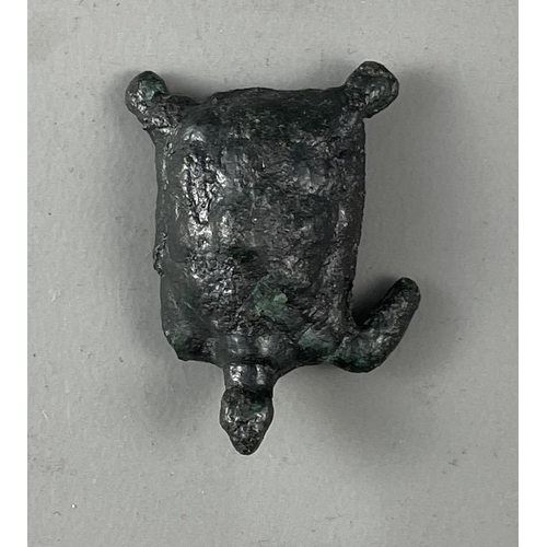 273 - TWO BRONZE ORDOS STYLE PLAQUES, A BRONZE TURTLE AND A MINIATURE BRONZE TEMPLE
L: 12cm