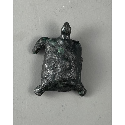 273 - TWO BRONZE ORDOS STYLE PLAQUES, A BRONZE TURTLE AND A MINIATURE BRONZE TEMPLE
L: 12cm