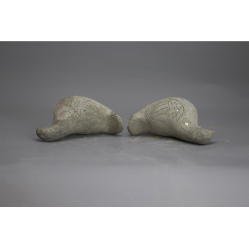 281 - AN UNUSUAL PAIR OF POTTERY DOVES, HAN DYNASTY, BC 206 - AD 220
The grey ware hand modelled, and with... 