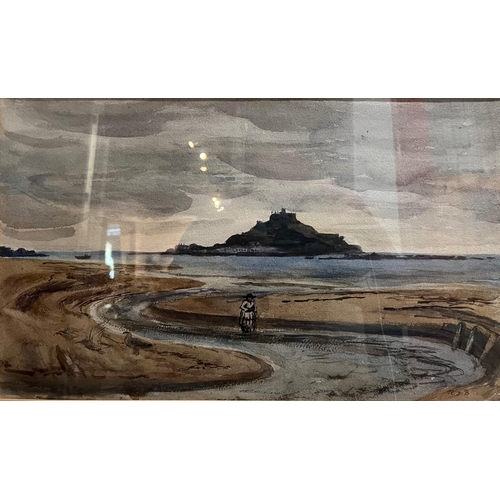 323 - RODNEY JOSEPH BURN, R.A., 1899 - 1984, WATERCOLOUR
View of St. Michael's Mount, signed with Initials... 