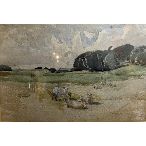 325 - RODNEY JOSEPH BURN, R.A., 1899 - 1984, WATERCOLOUR
Summer landscape, with sheep, signed with Initial... 