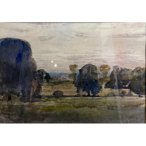 330 - RODNEY JOSEPH BURN, R.A., 1899 - 1984, WATERCOLOUR
Landscape view (possibly Richmond Park), signed w... 