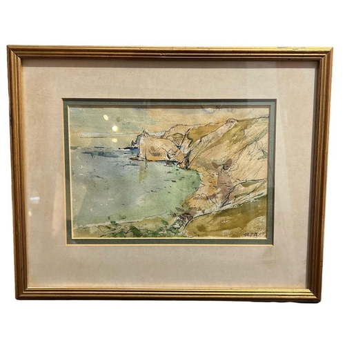 331 - RODNEY JOSEPH BURN, R.A., 1899 - 1984, WATERCOLOUR
Rocky coastal seascape, signed with initials ‘RJB... 