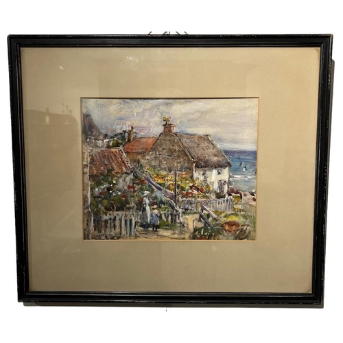 333 - ROWLAND HENRY HILL, 1873 - 1952, WATERCOLOUR
Coastal village with figures (possibly Runswick)
, sign... 