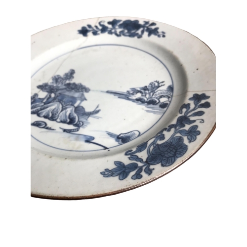 117 - A CHINESE QING DYNASTY YONGZHENG BLUE AND WHITE PLATE
Having dark brown rim, depicting a partial lan... 