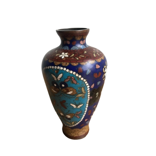 119 - THREE CHINESE CLOISONNÉ ENAMEL GOLD SPLATTER VASES 
Depicting butterfly and floral scenes, all vases... 