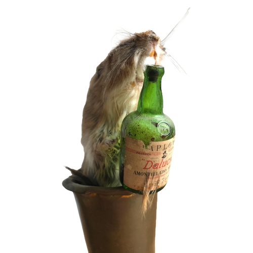 145 - A PAIR OF TAXIDERMY RATS SAT IN A PAIR OF WWII TRENCH ART VASES 
Made out of 2 Pounder MK 1 shells, ... 