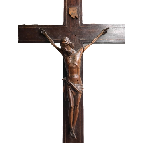 233 - A 19TH CENTURY ROSEWOOD STANDING CORPUS CHRISTI 
Having a possible lime wood carving of Christ, Golg... 