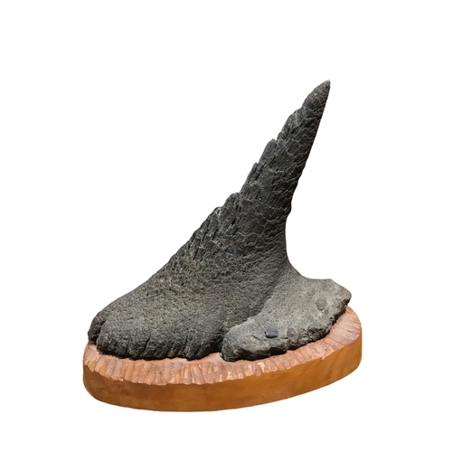 159 - A FINE CAST IRON SCULPTURE OF A WOOLY RHINO HORN (COELODONTA ANTIQUITATIS) 
On stylised fitted woode... 