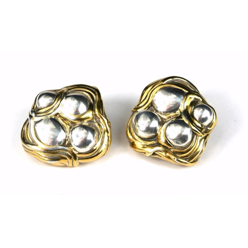 26a - TWO LARGE PAIRS OF MID-CENTURY SILVER AND GILT ABSTRACT CLIP-ON EARRINGS Marked ‘DV’ 925 on back of ... 