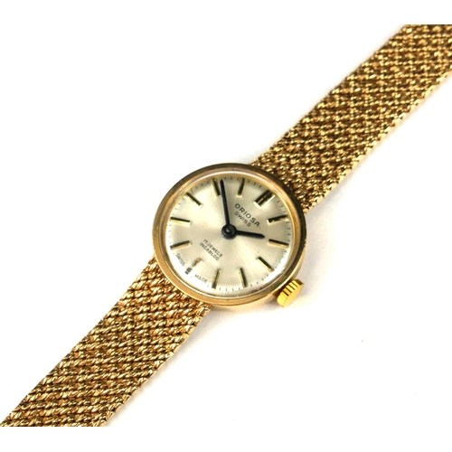 66 - A 9CT GOLD ORIOSA 17 JEWEL INCABLOC LADIES WRISTWATCH
Both case and strap marked ‘375’. 
(gross weig... 