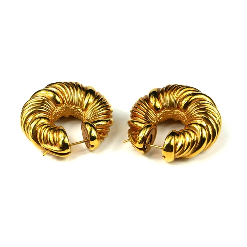 7 - CHIMENTO, A LARGE PAIR OF ITALIAN 18CT GOLD EARRINGS
Hollow gold, graduated fluted design, both mark... 