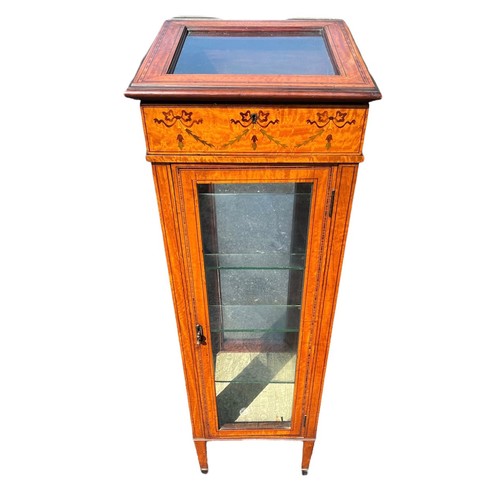 176a - MANNER OF EDWARDS AND ROBERTS 19TH CENTURY SATINWOOD AND INLAID FREESTANDING GLAZED PEDESTAL BIJOUTE... 