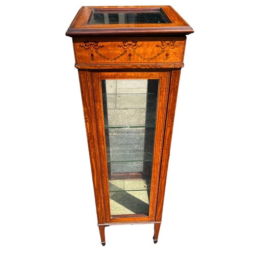 176a - MANNER OF EDWARDS AND ROBERTS 19TH CENTURY SATINWOOD AND INLAID FREESTANDING GLAZED PEDESTAL BIJOUTE... 