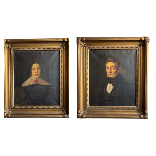 350 - A PAIR OF LATE 19TH CENTURY OILS ON CANVAS, PORTRAITS OF A LADY AND GENTLEMAN
In decorative gilt fra... 