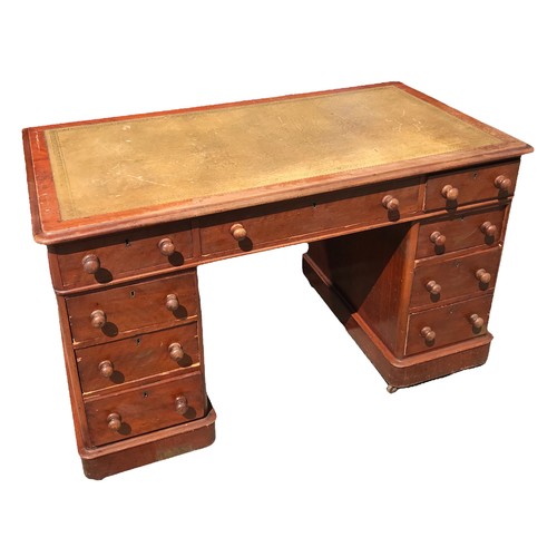 244 - A 19TH CENTURY VICTORIAN MAHOGANY PEDESTAL DESK
Green tooled leather top above nine drawers, raised ... 