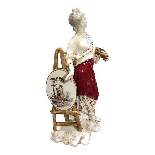 155 - TWO 19TH CENTURY PORCELAIN FIGURES
To include a lady holding a painter's pallet with an oval canvas ... 