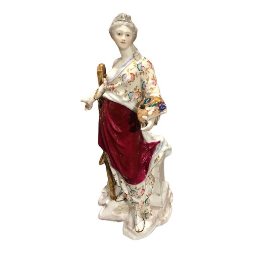 155 - TWO 19TH CENTURY PORCELAIN FIGURES
To include a lady holding a painter's pallet with an oval canvas ... 