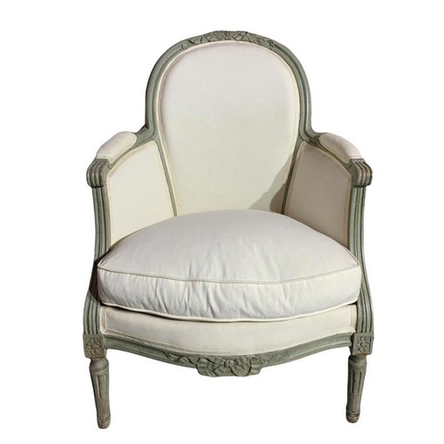 215 - A 19TH CENTURY FRENCH LOUIS XV DESIGN CARVED WOOD AND PAINTED UPHOLSTERED THREE PIECE SUITE
Comprisi... 