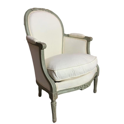 215 - A 19TH CENTURY FRENCH LOUIS XV DESIGN CARVED WOOD AND PAINTED UPHOLSTERED THREE PIECE SUITE
Comprisi... 