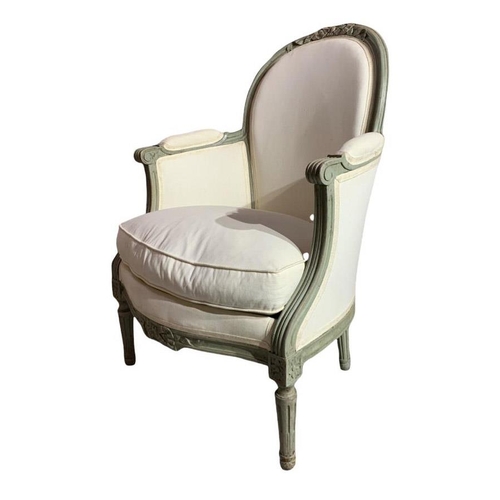 215 - A 19TH CENTURY FRENCH LOUIS XV DESIGN CARVED WOOD AND PAINTED UPHOLSTERED THREE PIECE SUITE
Comprisi... 