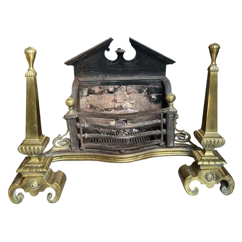 231 - AN 18TH CENTURY GEORGE III BRASS, CAST IRON AND POLISHED STEEL SERPENTINE FIRE GRATE 
With architect... 