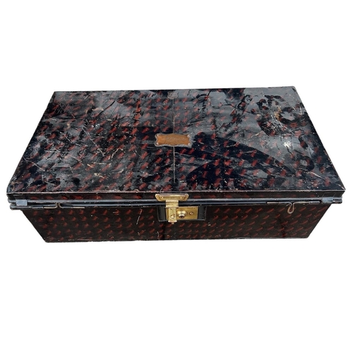 237 - JOSH BRAMAH, 11 OLD BOND ST, 19TH CENTURY CAMPAIGN MILITARY FAUX PAINTED METAL LUGGAGE TRUNK 
Brass ... 