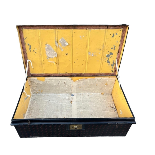 237 - JOSH BRAMAH, 11 OLD BOND ST, 19TH CENTURY CAMPAIGN MILITARY FAUX PAINTED METAL LUGGAGE TRUNK 
Brass ... 