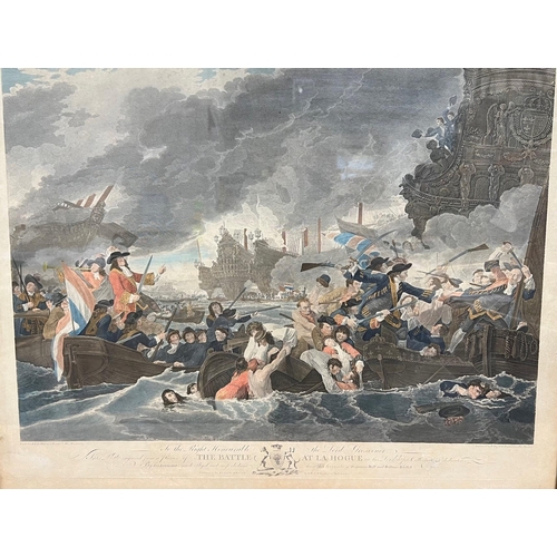 257 - AFTER BENJAMIN WEST, AN 18TH CENTURY COLOURED ENGRAVING 
Titled 'The Battle At La Hogue', by William... 