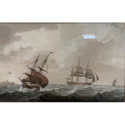 270 - ATTRIBUTED TO DOMINIC SERRES, BRITISH, 1722 - 1793, LARGE WATERCOLOUR
Coastal seascape, ships the Al... 