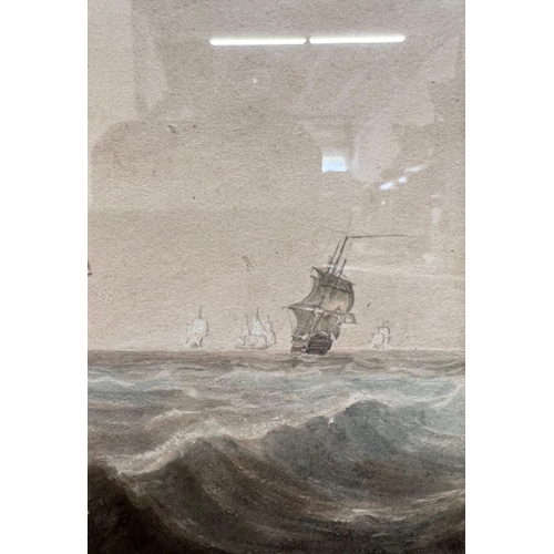 270 - ATTRIBUTED TO DOMINIC SERRES, BRITISH, 1722 - 1793, LARGE WATERCOLOUR
Coastal seascape, ships the Al... 