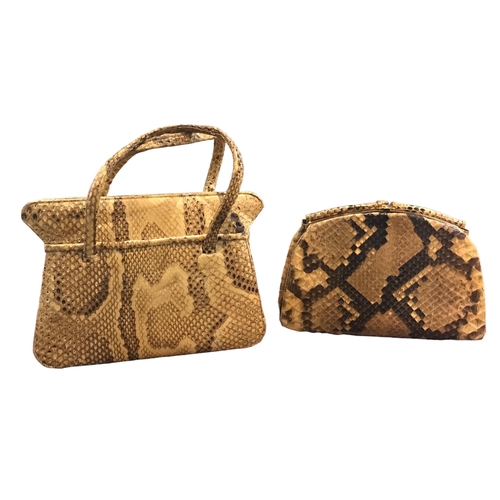 103 - TWO VINTAGE SNAKESKIN HANDBAGS.
(largest h 28.5cm x w 25.5cm x depth 10cm)