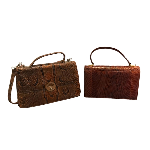 108 - TWO VINTAGE SNAKESKIN HANDBAGS.
(largest h 26.5cm x w 32cm x depth 9cm)