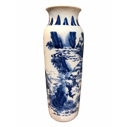 139 - A CHINESE BLUE AND WHITE XIANGLING SLEEVE VASE
Decorated with a figural landscape scene and undergla... 