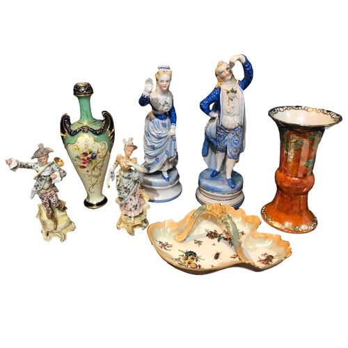 161 - A COLLECTION OF 19TH CENTURY AND LATER PORCELAIN, TO INCLUDE A WORCESTER VASE, FAIRYLAND STYLE LUSTR... 