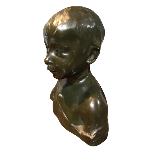 164 - AFTER DESIDERIO DA SETTIGNANO, A BRONZE BUST OF A YOUNG BOY.
(h 26.7cm x w 24.5cm x depth 13cm)