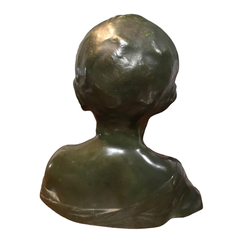 164 - AFTER DESIDERIO DA SETTIGNANO, A BRONZE BUST OF A YOUNG BOY.
(h 26.7cm x w 24.5cm x depth 13cm)