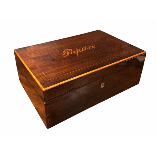 166 - A COLLECTION OF THREE BOXES TO INCLUDE A 19TH CENTURY ROSEWOOD WRITING SLOPE 
Inlaid with the name ‘... 