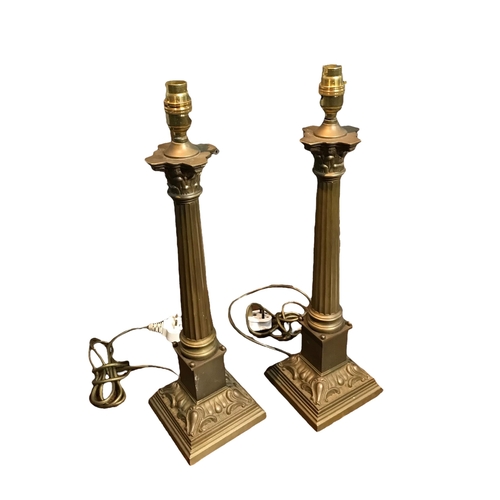 178 - A PAIR OF 20TH CENTURY CORINTHIAN COLUMN TABLE LAMPS.
(h 51cm x w 13cm x depth 13cm)