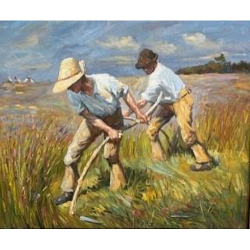 273 - AFTER SIR GEORGE CLAUSEN, OIL ON CANVAS
Titled ‘The Mowers’, framed.
(sight 49.5cm x 60cm, frame 68c... 